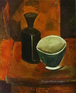 パブロ・ピカソ Painting - 緑のボウルと黒のボトル 1908 年キュビズム パブロ・ピカソ